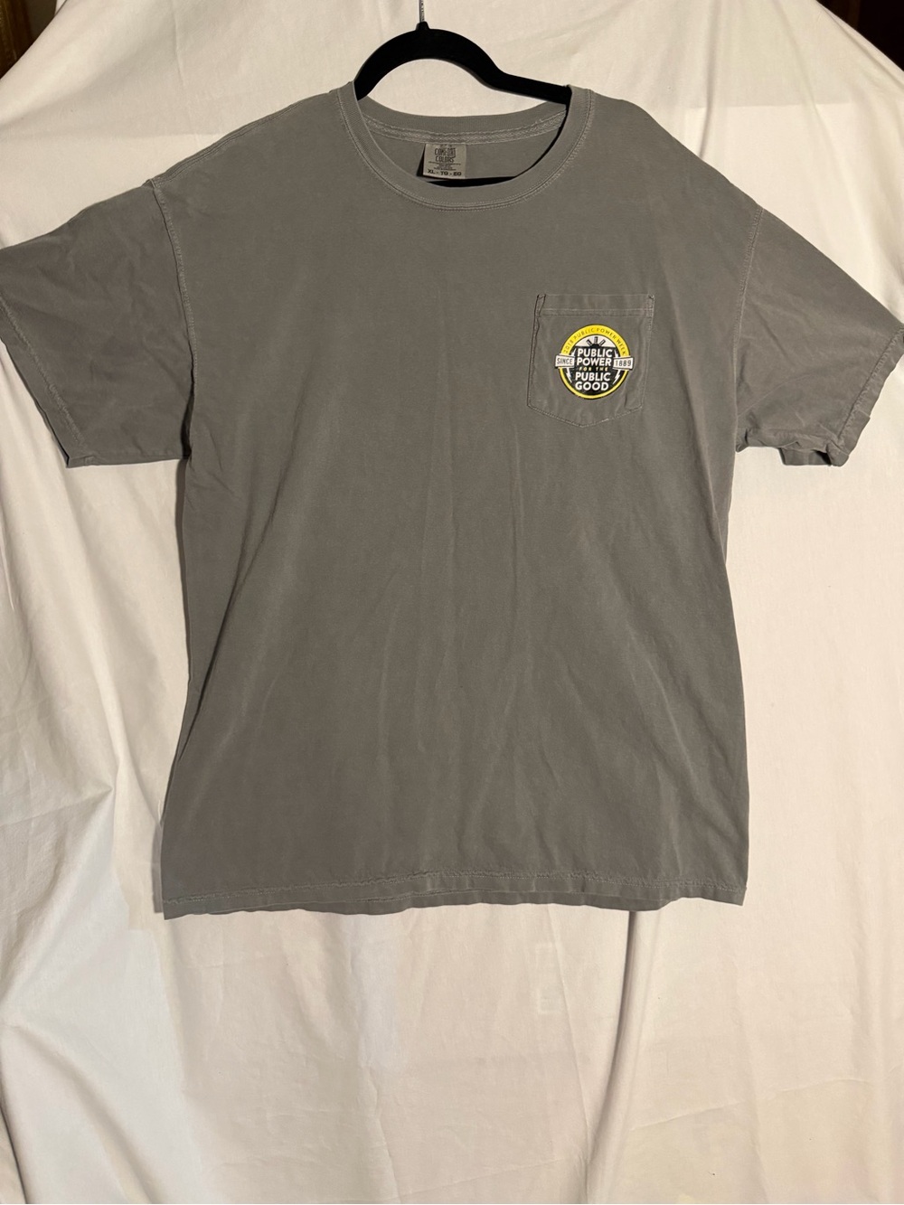 #460 Men's Gray Pocket Tee with Yellow Logo Public Power